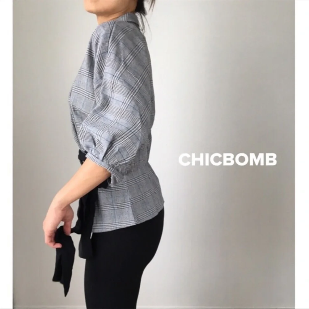 PLAID SLIM  BLAZER TOP - Picture 10 of 12